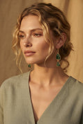 Marakatayugma | Raw Green Tourmaline Double-Slice Drop Earrings in 22k Gold Plated