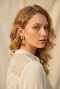 Tālapatramani | Carnelian Gold Palmyra Fan & Filigree Teardrop Drop Earrings in 22k Gold Plated