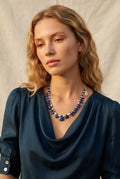 Neelavali Haar | Graduated Lapis Lazuli & Freshwater Pearl Bib Necklace in 925 Silver Plated