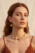 Madhuparni Haar | Beer Quartz & Freshwater Pearl Leaf Charm Beaded Necklace