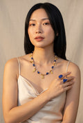 Vaidurya Muktaphala Haar | Lapis Lazuli & Freshwater Pearl Charm Necklace in 22k Gold Plated