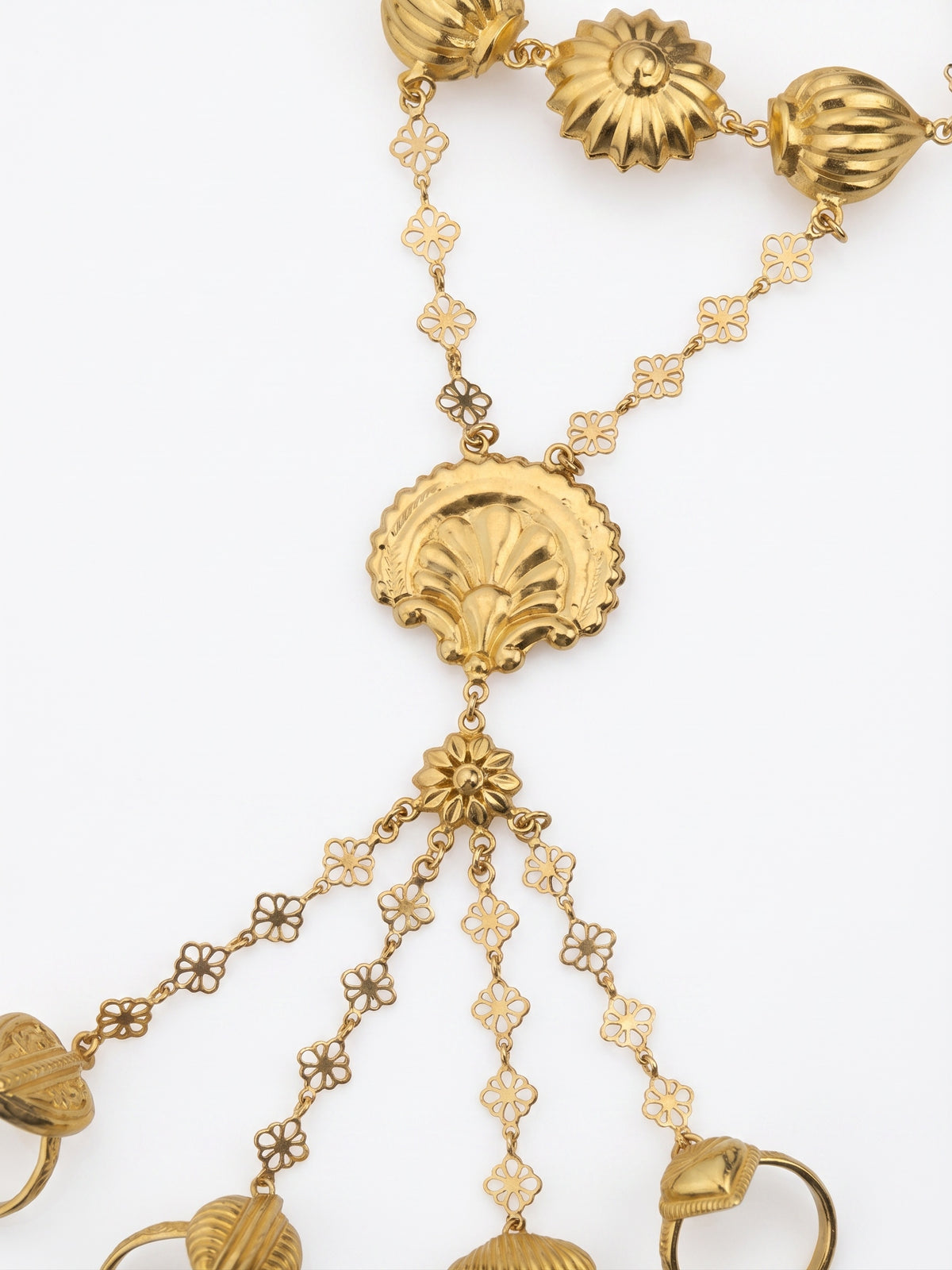 Pushpāvalī | Brass Alloy Four-Finger Hand Harness in 22k Gold Plated | Hath Phool