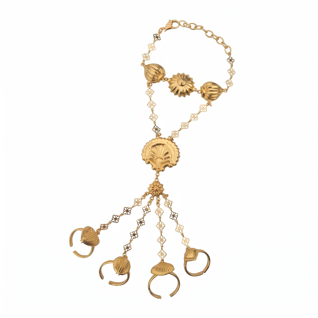Pushpāvalī | Brass Alloy Four-Finger Hand Harness in 22k Gold Plated | Hath Phool