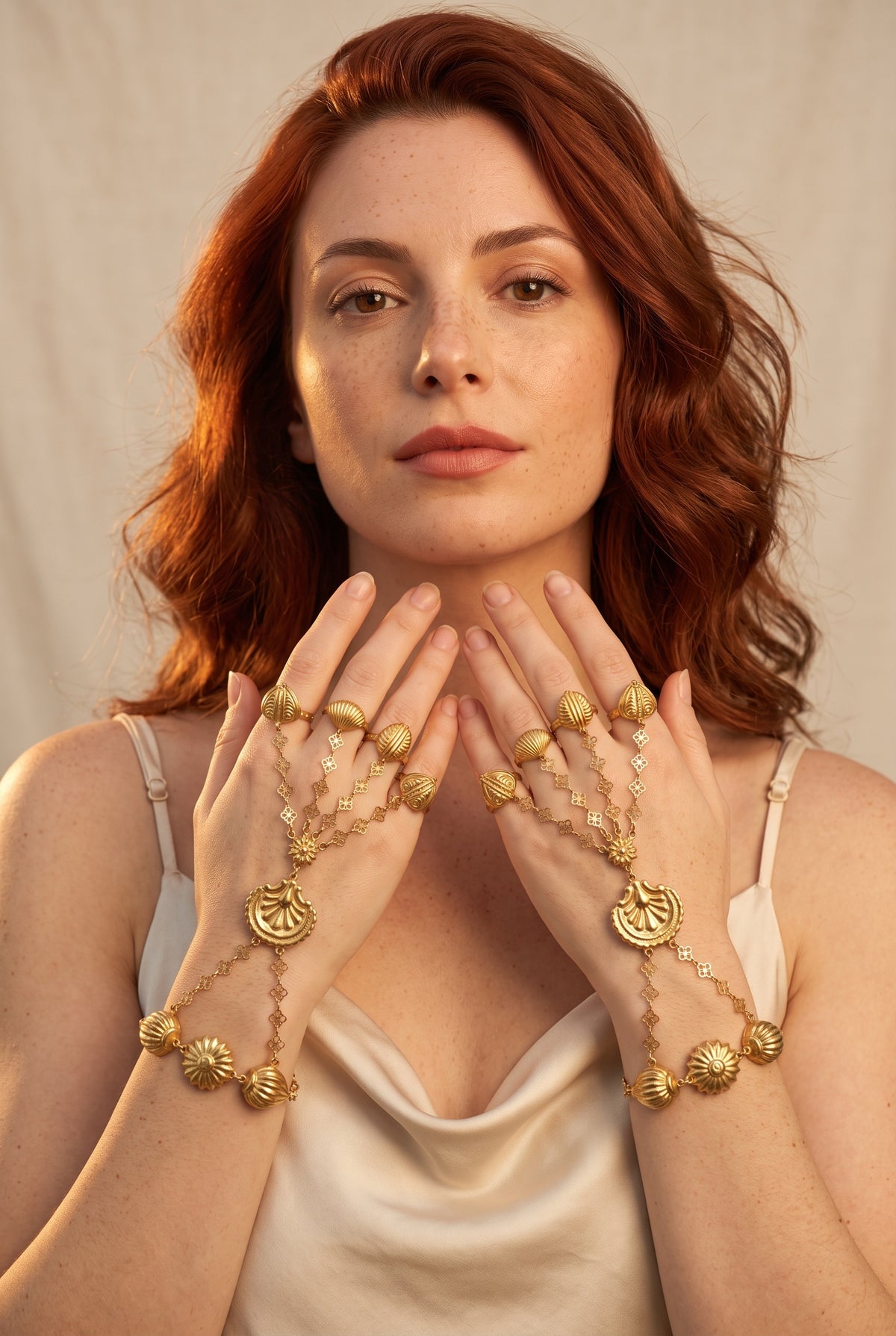 Pushpāvalī | Brass Alloy Four-Finger Hand Harness in 22k Gold Plated | Hath Phool