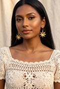 Chakraphula | Star Anise Gold Drop Earrings in 22k Gold Plated