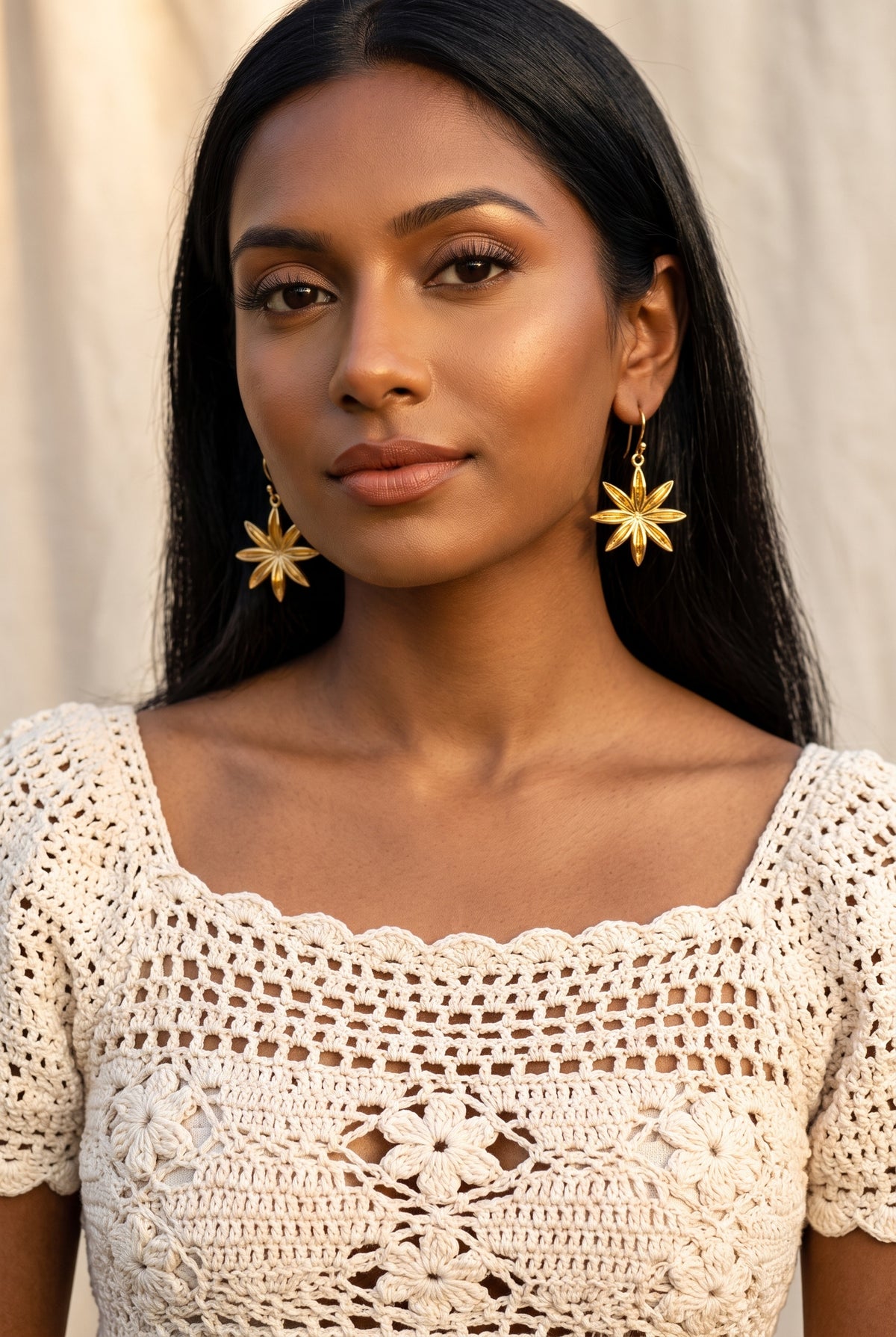 Chakraphula | Star Anise Gold Drop Earrings in 22k Gold Plated
