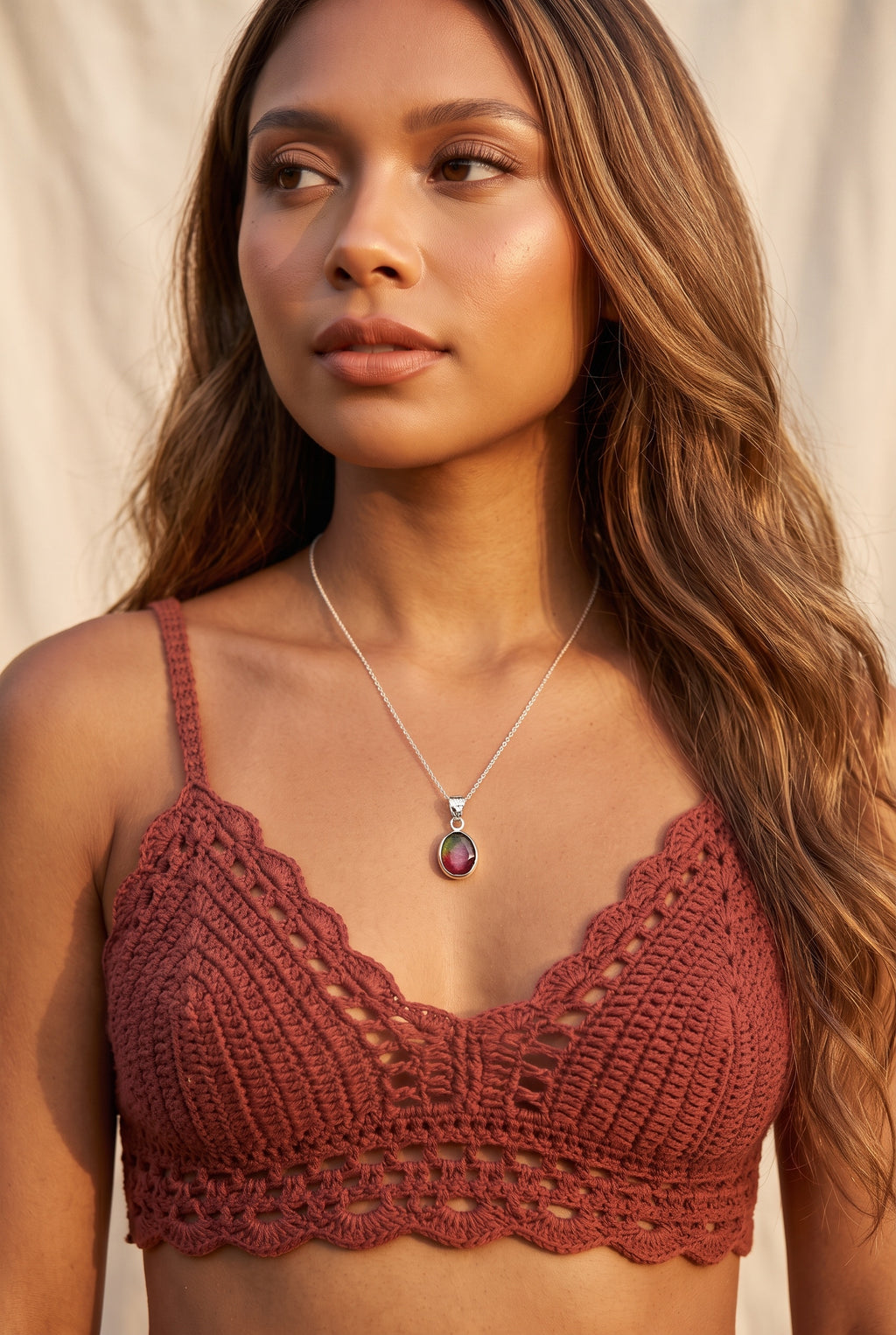 Kāliṅgaśilā | Watermelon Tourmaline Oval Pendant in 925 Silver Plated