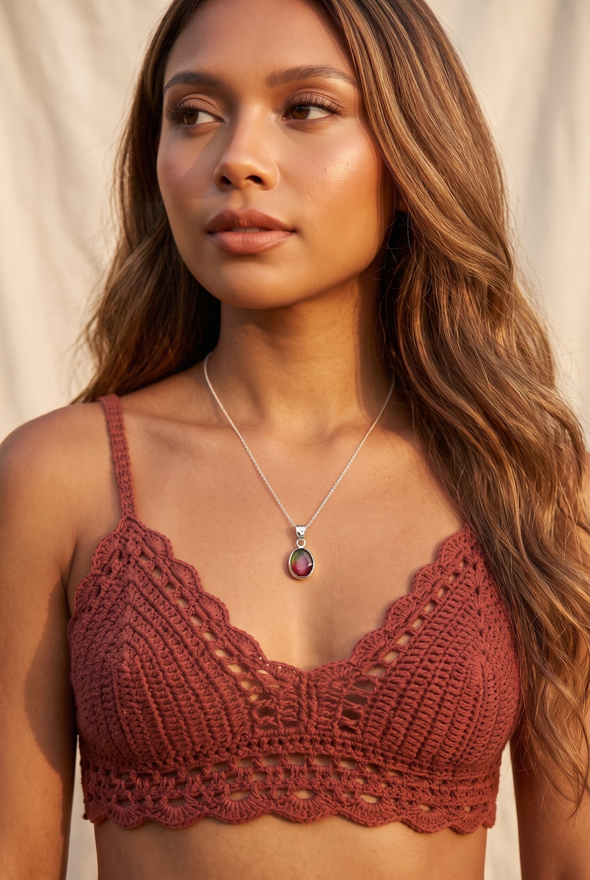 Kāliṅgaśilā | Watermelon Tourmaline Oval Pendant in 925 Silver Plated